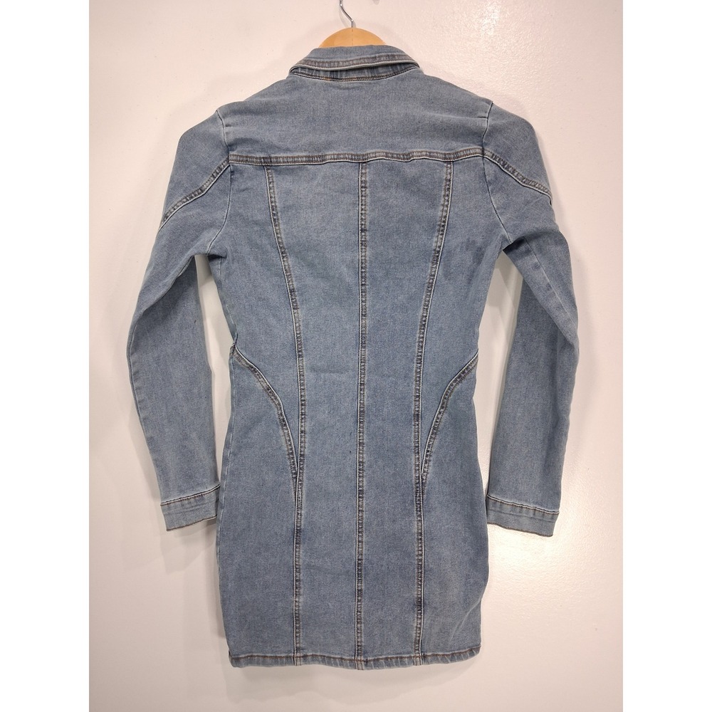 Windsor Light Wash Denim Full Zip Bodycon Mini Dress Long Sleeve Small D3885 - Picture 4 of 8